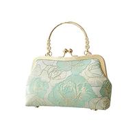 CORIOS Damen Abendtasche Blumenstickerei Clutch Brautbörse Handtasche Schultertasche mit Abnehmbarer Kette Elegante Polyestergewebe Umhängetasche für Party Bankett und Feierlichkeiten Hellgrün