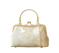 CORIOS Damen Abendtasche Blumenstickerei Clutch Brautbörse Handtasche Schultertasche mit Abnehmbarer Kette Elegante Polyestergewebe Umhängetasche für Party Bankett und Feierlichkeiten Hellgold