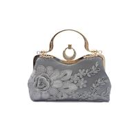CORIOS Damen Abendtasche Blumenstickerei Clutch Hochzeit Brautbörse Handtasche Retro Schultertasche Elegante Umhängetasche Luxuriös Bankett-Party Klein Tasche Dunkelgrau