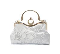 CORIOS Damen Abendtasche Blumenstickerei Clutch Hochzeit Brautbörse Handtasche Retro Schultertasche Elegante Umhängetasche Luxuriös Bankett-Party Klein Tasche Silber