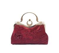 CORIOS Damen Abendtasche Blumenstickerei Clutch Hochzeit Brautbörse Handtasche Retro Schultertasche Elegante Umhängetasche Luxuriös Bankett-Party Klein Tasche Weinrot