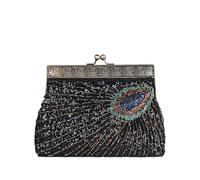 CORIOS Damen Abendtasche Pfau Muster Pailletten Clutch Handtasche Vintage Umhängetasche mit Abnehmbarer Kette Luxus Perlen Schultertasche Crossbody Tasche für Abschlussball Bankett-Party Schwarz