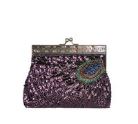 CORIOS Damen Abendtasche Pfau Muster Pailletten Clutch Handtasche Vintage Umhängetasche mit Abnehmbarer Kette Luxus Perlen Schultertasche Crossbody Tasche für Abschlussball Bankett-Party Lila