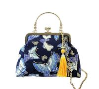 CORIOS Damen Abendtasche Quasten und Traditioneller Stickerei Clutch Brautbörse Handtasche Schultertasche Umhängetasche aus Baumwolle mit Abnehmbarer Kette für Hochzeit Schmetterling Blau