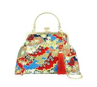 CORIOS Damen Abendtasche Quasten und Traditioneller Stickerei Clutch Brautbörse Handtasche Schultertasche Umhängetasche aus Baumwolle mit Abnehmbarer Kette für Hochzeit Pfau Hellviolett