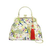 CORIOS Damen Abendtasche Quasten und Traditioneller Stickerei Clutch Brautbörse Handtasche Schultertasche Umhängetasche aus Baumwolle mit Abnehmbarer Kette für Hochzeit Wellen Grün