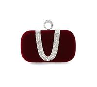CORIOS Damen Abendtasche Samt Clutch Tasche Glitter Strass Handtasche Glänzend Schultertasche Kette Tasche Elegante Umhängetasche Shining Portemonnaie für Cocktail Party Abendparty Tanzparty Weinrot