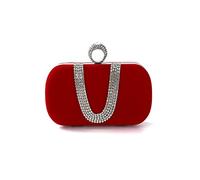 CORIOS Damen Abendtasche Samt Clutch Tasche Glitter Strass Handtasche Glänzend Schultertasche Kette Tasche Elegante Umhängetasche Shining Portemonnaie für Cocktail Party Abendparty Tanzparty Rot