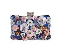 CORIOS Damen Blumen Abendtasche Shiny Strass Clutch Tasche Hochzeit Bag Kette Handtasche Elegante Schultertasche Perle Umhängetasche für Hochzeit Abschlussball Bankett-Party Blau