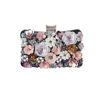 CORIOS Damen Blumen Abendtasche Shiny Strass Clutch Tasche Hochzeit Bag Kette Handtasche Elegante Schultertasche Perle Umhängetasche für Hochzeit Abschlussball Bankett-Party Schwarz