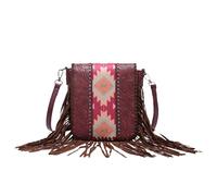 CORIOS Damen Boho Schultertasche Umhängetasche mit Ethnischem Geometrischem Muster Fransen Handtasche Baumwoll Leinen Henkeltasche Sommer Strand Tasche Böhmische Quasten Tragetasche Violettrot