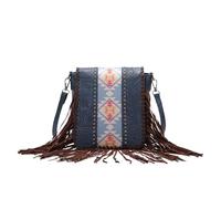 CORIOS Damen Boho Schultertasche Umhängetasche mit Ethnischem Geometrischem Muster Fransen Handtasche Baumwoll Leinen Henkeltasche Sommer Strand Tasche Böhmische Quasten Tragetasche Blau