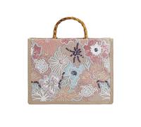 CORIOS Damen Boho Stil Handtasche Schultertasche aus PP Stroh und Leinen Henkeltaschen mit Paillettenstickerei Ethnische Tote Beutel Sommer Strand Tasche Bunte Gestrickte Tasche Blumen in Lotusfarben