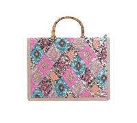 CORIOS Damen Boho Stil Handtasche Schultertasche aus PP Stroh und Leinen Henkeltaschen mit Paillettenstickerei Ethnische Tote Beutel Sommer Strand Tasche Rautenmuster in Rot und Grün