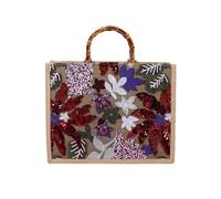 CORIOS Damen Boho Stil Handtasche Schultertasche aus PP Stroh und Leinen Henkeltaschen mit Paillettenstickerei Ethnische Tote Beutel Sommer Strand Tasche Bunte Gestrickte Tasche Weinrot
