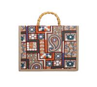 CORIOS Damen Boho Stil Handtasche Schultertasche aus PP Stroh und Leinen Henkeltaschen mit Paillettenstickerei Ethnische Tote Beutel Sommer Strand Tasche Geometrische Stickerei in Beige