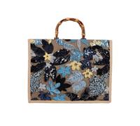 CORIOS Damen Boho Stil Handtasche Schultertasche aus PP Stroh und Leinen Henkeltaschen mit Paillettenstickerei Ethnische Tote Beutel Sommer Strand Tasche Bunte Gestrickte Tasche Dunkelblau
