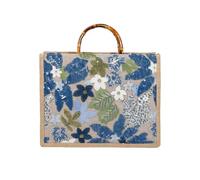CORIOS Damen Boho Stil Handtasche Schultertasche aus PP Stroh und Leinen Henkeltaschen mit Paillettenstickerei Ethnische Tote Beutel Sommer Strand Tasche Bunte Gestrickte Tasche Hellblau
