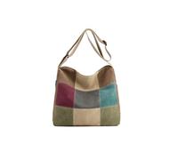 CORIOS Damen Canvas Schultertasche Mehrfarbig Spleiß Umhängetasche Große Tragetasche Henkeltaschen mit Mehreren Taschen Casual Leichtgewicht Handtasche Tote Beutel Kaffee