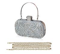 CORIOS Damen Clutch Diamant Strass Abendtasche Glitzer Handtasche Kleine Umhängetasche Abnehmbarer Kette Tasche Elegante Schultertasche für Hochzeit Party Abschlussball Silber