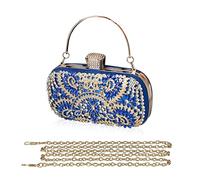 CORIOS Damen Clutch Diamant Strass Abendtasche Glitzer Handtasche Kleine Umhängetasche Abnehmbarer Kette Tasche Elegante Schultertasche für Hochzeit Party Abschlussball Blau