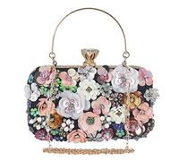 CORIOS Damen Clutch Tasche Blumen Abendtasche Hochzeit Bag Elegante Kette Shiny Strass Handtasche Schultertasche Umhängetasche für Hochzeit Abschlussball Bankett-Party Schwarz
