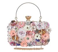 CORIOS Damen Clutch Tasche Blumen Abendtasche Hochzeit Bag Elegante Kette Shiny Strass Handtasche Schultertasche Umhängetasche für Hochzeit Abschlussball Bankett-Party Rosa