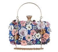 CORIOS Damen Clutch Tasche Blumen Abendtasche Hochzeit Bag Elegante Kette Shiny Strass Handtasche Schultertasche Umhängetasche für Hochzeit Abschlussball Bankett-Party Blau