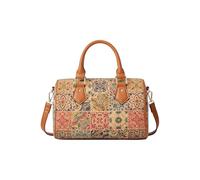 CORIOS Damen Elegant Boston Tasche Bohemian Stil Handtasche Schultertaschen Umhängetaschen mit Ethnischem Muster Tragetasche aus Kork Retro Messenger Tote Beutel für Reise Arbeit Shopper Karamell