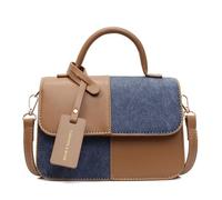 CORIOS Damen Elegant Handtasche Schultertasche mit Patchwork-Design PU-Leder Umhängetasche Crossbody Tasche Henkeltaschen Tote Beutel mit Abnehmbarer Verstellbarer Trageriemen Braun Blau L