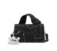 CORIOS Damen Elegant Jeans Handtasche Schultertasche mit Süßem Plüschanhänger Klappe Patchwork Umhängetasche Mode Henkeltaschen Klein Tote Beutel Tragetasche für Alltag Arbeit Shopper Reise Schwarz