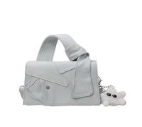 CORIOS Damen Elegant Jeans Handtasche Schultertasche mit Süßem Plüschanhänger Klappe Patchwork Umhängetasche Mode Henkeltaschen Klein Tote Beutel Tragetasche für Alltag Arbeit Shopper Reise Weiß