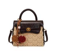 CORIOS Damen Elegant Tote-Handtasche Umhängetasche Crossbody-Tasche mit Süßem Pom-Pom-Anhänger Schultertasche mit PU Leder Plüsch Patchwork Obermaterial Klein Henkeltasche Tragetasche Kaffee