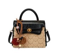 CORIOS Damen Elegant Tote-Handtasche Umhängetasche Crossbody-Tasche mit Süßem Pom-Pom-Anhänger Schultertasche mit PU Leder Plüsch Patchwork Obermaterial Klein Henkeltasche Tragetasche Schwarz