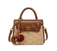 CORIOS Damen Elegant Tote-Handtasche Umhängetasche Crossbody-Tasche mit Süßem Pom-Pom-Anhänger Schultertasche mit PU Leder Plüsch Patchwork Obermaterial Klein Henkeltasche Tragetasche Braun
