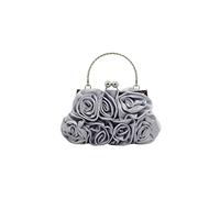 CORIOS Damen Elegante Abendtasche Blumen Clutch Tasche Handtasche mit Kette Kiss Lock Mini Rose Schultertasche Satin Umhängetasche für Hochzeit Bankett-Party Abschlussball Silber