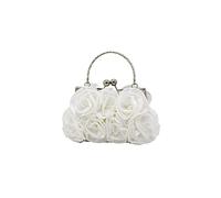 CORIOS Damen Elegante Abendtasche Blumen Clutch Tasche Handtasche mit Kette Kiss Lock Mini Rose Schultertasche Satin Umhängetasche für Hochzeit Bankett-Party Abschlussball Weiß