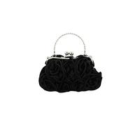 CORIOS Damen Elegante Abendtasche Blumen Clutch Tasche Handtasche mit Kette Kiss Lock Mini Rose Schultertasche Satin Umhängetasche für Hochzeit Bankett-Party Abschlussball Schwarz