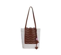 CORIOS Damen Ethnischer Stil Schultertasche Böhmische Tote Handtasche mit Lochmuster Große Kapazität Canvas Henkeltaschen Urlaub Reise Strand Shopper Tragetasche Braun
