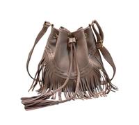 CORIOS Damen Fransen Eimertasche PU-Leder Umhängetasche mit Kordelzug Boho Quasten Schultertasche Mode Handtasche für Arbeit Shopper Reise Rosa