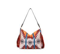 CORIOS Damen Fransen Handtasche Boho Schultertasche Böhmische Quasten Tragetasche Umhängetasche mit Ethnischem Geometrischem Muster Sommer Strand Tasche Canvas Henkeltasche Mehrfarbig B