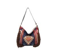 CORIOS Damen Fransen Handtasche Boho Schultertasche Böhmische Quasten Tragetasche Umhängetasche mit Ethnischem Geometrischem Muster Sommer Strand Tasche Canvas Henkeltasche Saphirblau