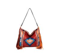 CORIOS Damen Fransen Handtasche Boho Schultertasche Böhmische Quasten Tragetasche Umhängetasche mit Ethnischem Geometrischem Muster Sommer Strand Tasche Canvas Henkeltasche Mehrfarbig K