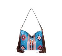 CORIOS Damen Fransen Handtasche Boho Schultertasche Böhmische Quasten Tragetasche Umhängetasche mit Ethnischem Geometrischem Muster Sommer Strand Tasche Canvas Henkeltasche Mehrfarbig A