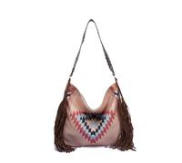 CORIOS Damen Fransen Handtasche Boho Schultertasche Böhmische Quasten Tragetasche Umhängetasche mit Ethnischem Geometrischem Muster Sommer Strand Tasche Canvas Henkeltasche Khaki