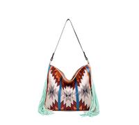 CORIOS Damen Fransen Handtasche Boho Schultertasche Böhmische Quasten Tragetasche Umhängetasche mit Ethnischem Geometrischem Muster Sommer Strand Tasche Canvas Henkeltasche Mehrfarbig I
