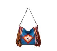 CORIOS Damen Fransen Handtasche Boho Schultertasche Böhmische Quasten Tragetasche Umhängetasche mit Ethnischem Geometrischem Muster Sommer Strand Tasche Canvas Henkeltasche Mehrfarbig E