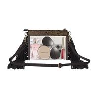 CORIOS Damen Fransen Umhängetasche Boho Schultertasche Handtasche mit Ethnischem Blumenprägung Böhmische Quasten Tragetasche Sommer Strand Tasche PU Leder Henkeltasche Transparentschwarz