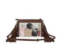 CORIOS Damen Fransen Umhängetasche Boho Schultertasche Handtasche mit Ethnischem Blumenprägung Böhmische Quasten Tragetasche Sommer Strand Tasche PU Leder Henkeltasche Transparentbraun