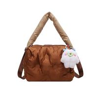 CORIOS Damen Gepolsterte Gesteppte Handtasche Puffer Schultertasche Stepptasche Umhängetasche Nylon Henkeltasche Stoffbeutel Elegant Tote Beutel Tragetasche Messenger-Tasche Boston Tasche Braun